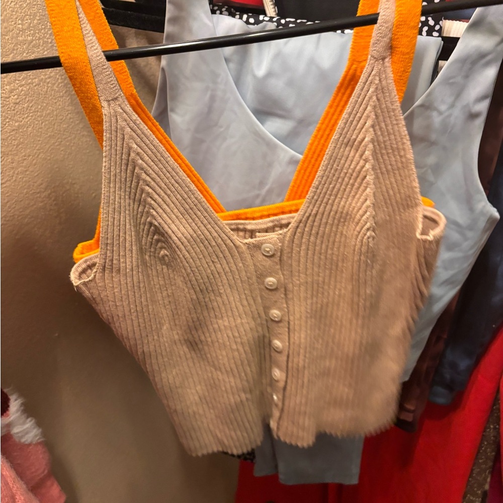 Aerie Ribbed Tan and Orange Tank Top